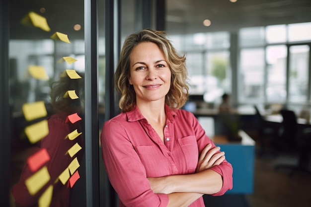 Photo portrait of middle aged casual woman in startup office