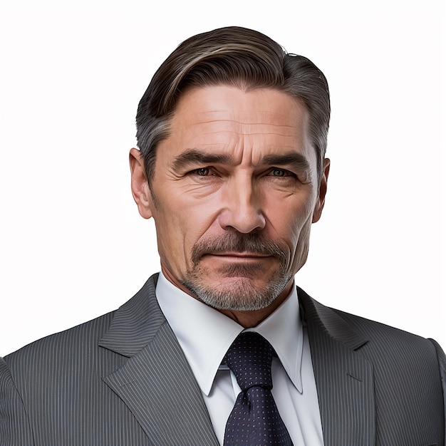 Portrait of a middleaged businessman wearing suit against a white background generative ai