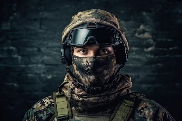 Portrait of military man Soldier on background Special forces Generative AI