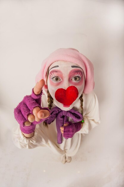 Portrait of a mime girl Mime shows emotions