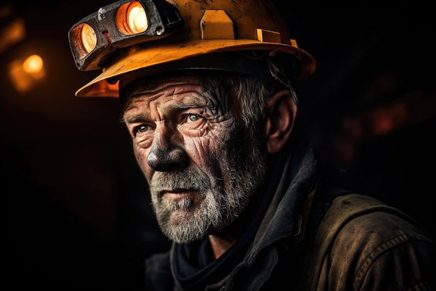 A portrait of a miner in the mine