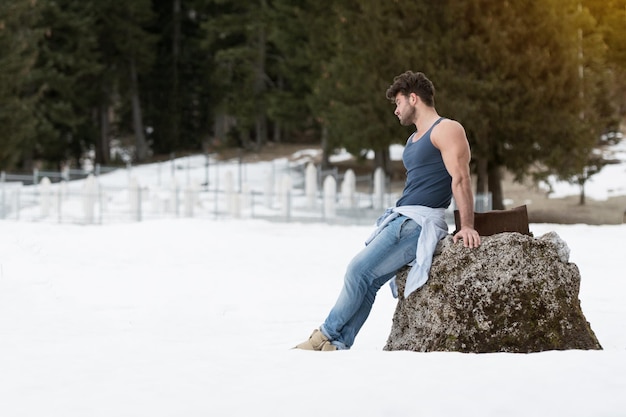 Portrait of a Model Man Standing Outdoors