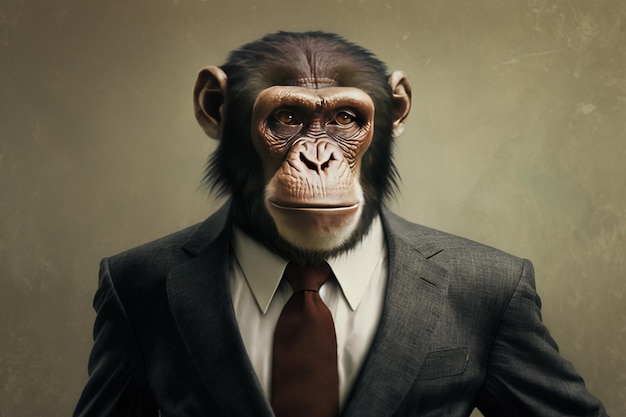 Portrait of a monkey in business suit, stock market creative concept