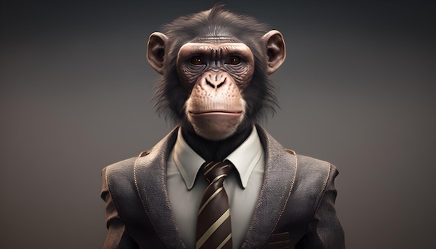 Portrait of a monkey dressed in a formal business suit generative ai