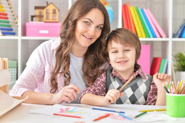 Portrait of a mother and son drawing