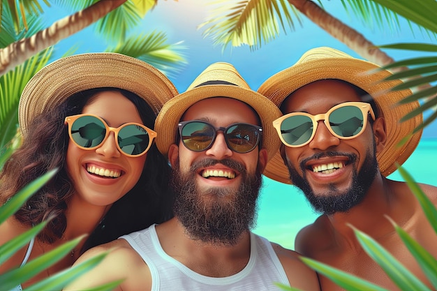 Portrait of multiethnic guys and girls taking a selfie outdoors Friendship Day concept