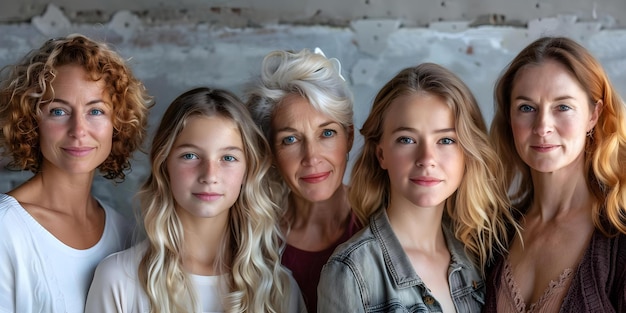 Photo portrait of multigenerational female family members posing together for a headshot concept family portrait multigenerational female members headshot posed together