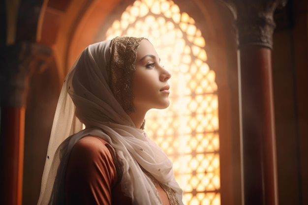 A portrait of a muslim woman praying