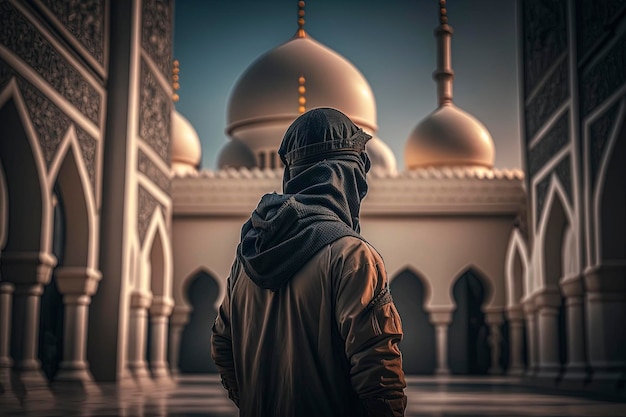 portrait of muslims in the mosque, creative ai