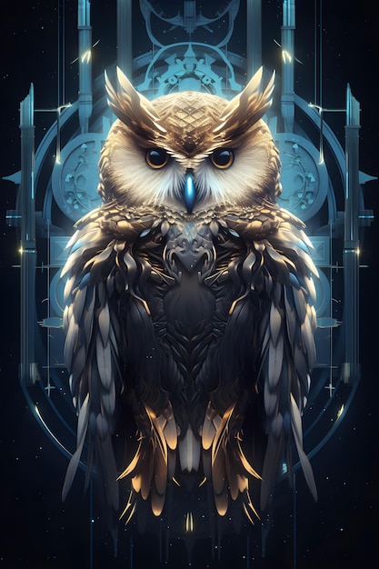 A portrait of mystic owl in dark background