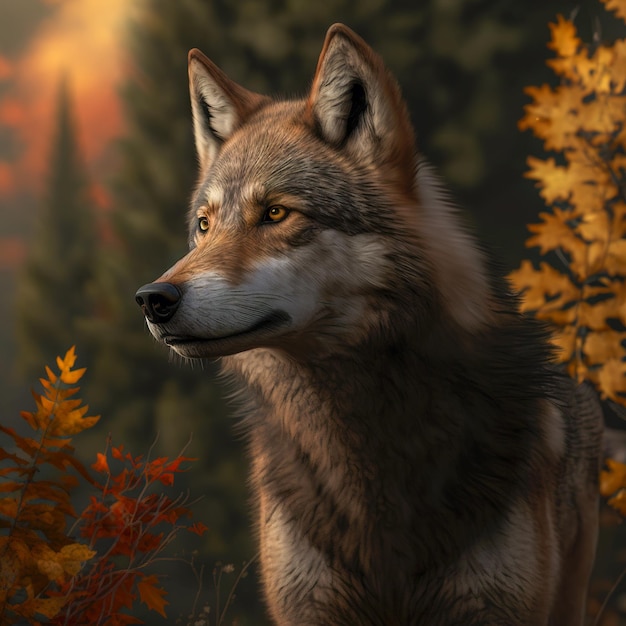 Portrait in nature of a wolf generative ai technology