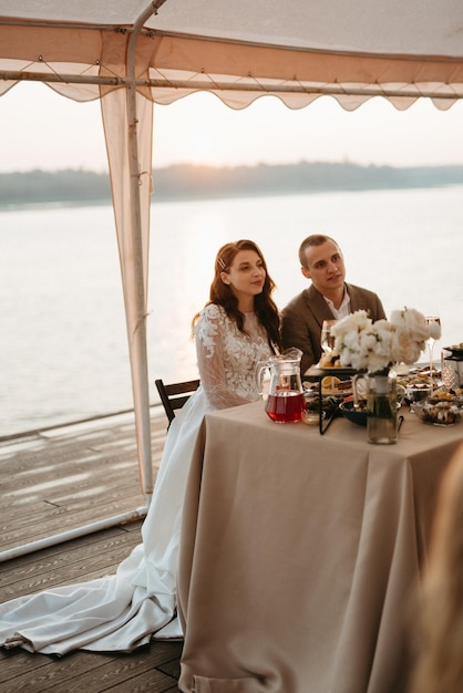 portrait of the newlyweds at the presidium