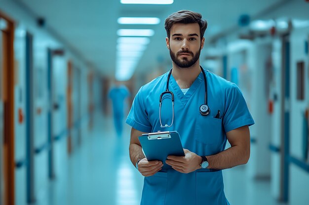 Portrait of a Nurse against blue background