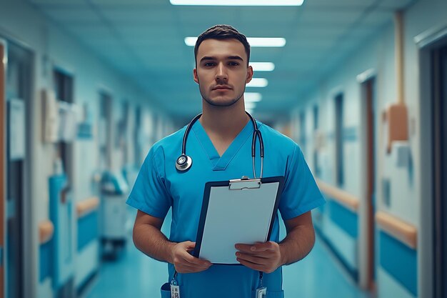 Portrait of a Nurse against blue background