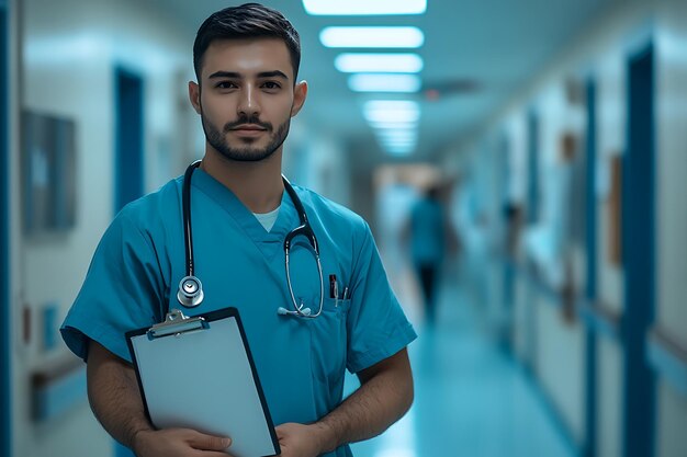 Portrait of a Nurse Professional and Confident Medical Specialist on Blue Background