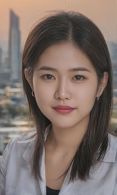 Portrait office girlbangkok city background Ai generative