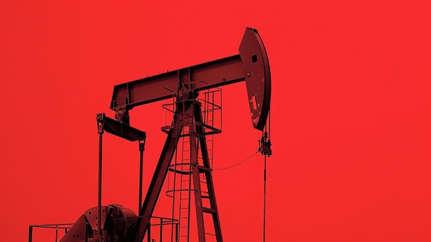 Portrait of Oil Pump on Red Flat Color Background