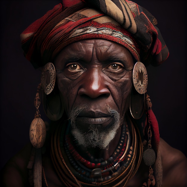 Portrait of old African shaman man