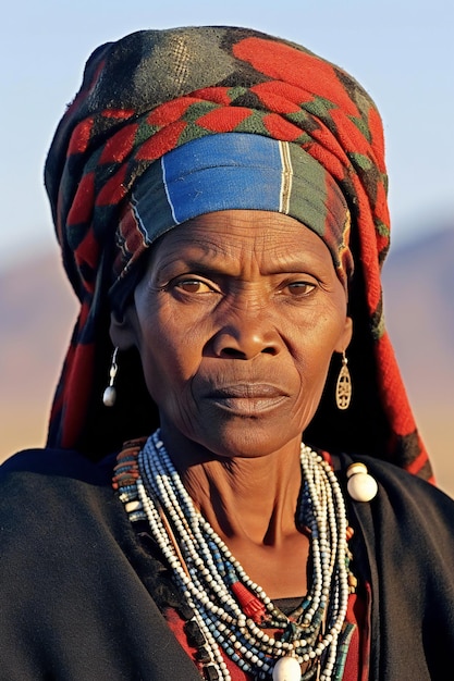 Portrait of an old African woman in a headscarf