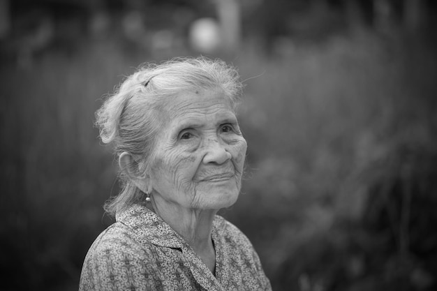 Portrait old Asian woman Black and White