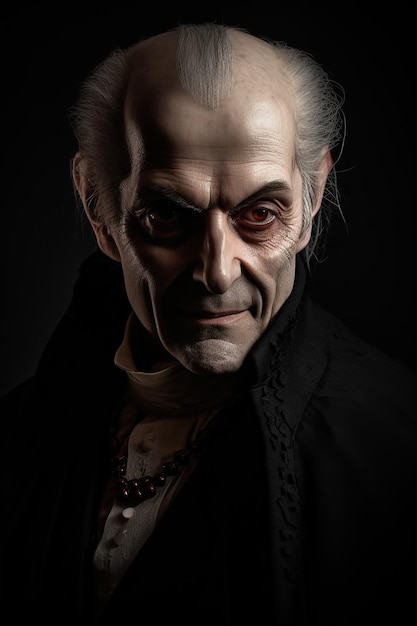 Portrait of old frightening vampire man count dracula demon Generative AI illustration