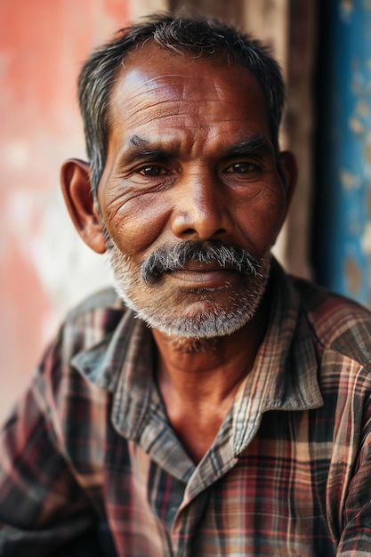 Portrait of an old Indian man with a beard and mustache