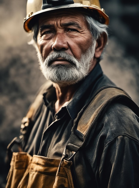 Portrait of old male miner