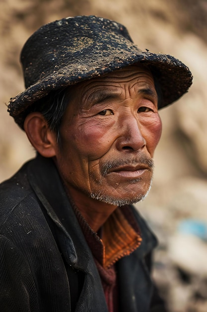 Portrait of an old man in the village of Ladakh India