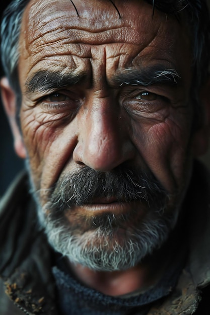 Portrait of an old man with a beard and mustache Closeup