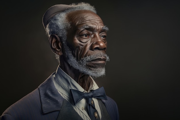 A portrait of an old man with a bow tie