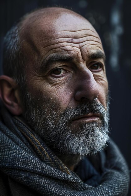 Portrait of an old man with a gray beard and mustache