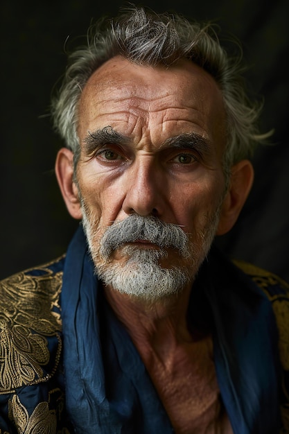 Portrait of an old man with a gray beard and mustache