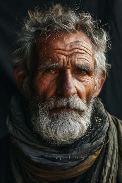 Portrait of an old man with gray hair and a beard