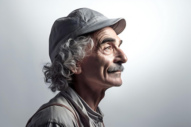 Portrait of an old man with grey hair and a cap