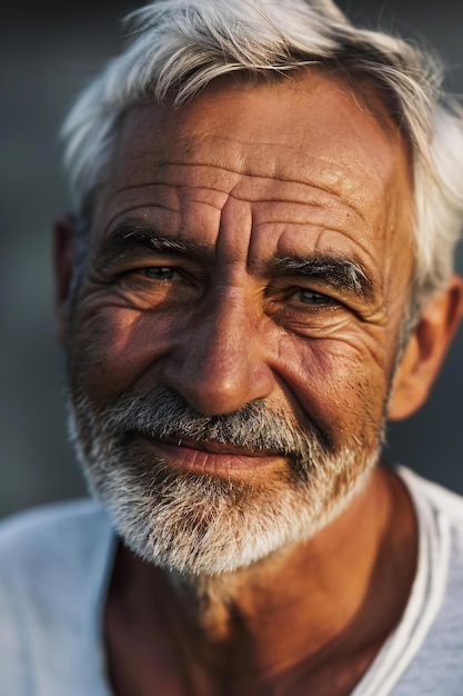 Portrait of an old man with grey hair and gray eyes