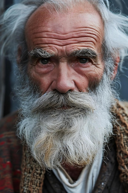 Portrait of an old man with long gray beard and mustache