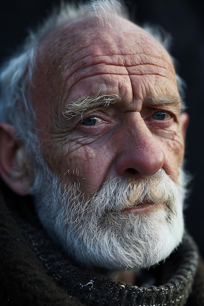 Portrait of an old man with a white beard and gray hair