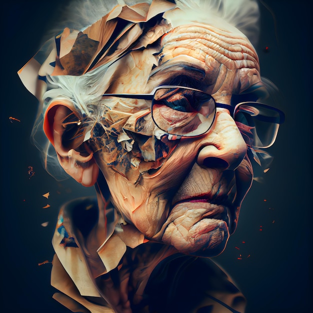 Portrait of an old woman with creative makeup Beauty fashion