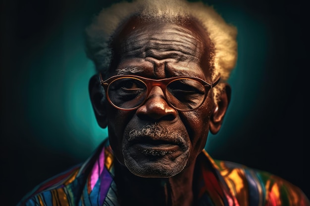 Portrait of older african man in glasses with kind facial expression generative ai