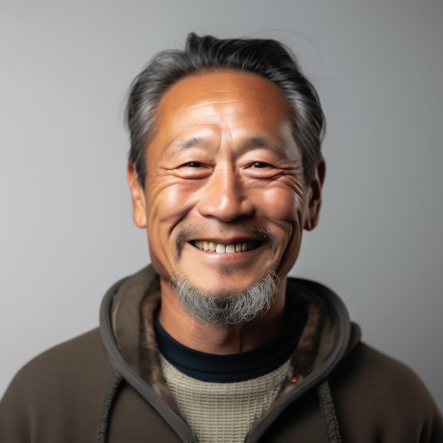 Portrait of an older asian man in casual clothes Image generated by AI