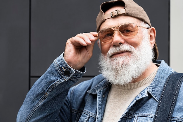 Portrait of older man outdoors in the city