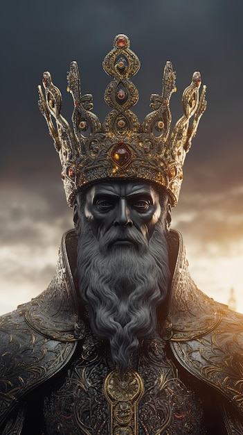 Portrait of one ancient god with his crown closeup