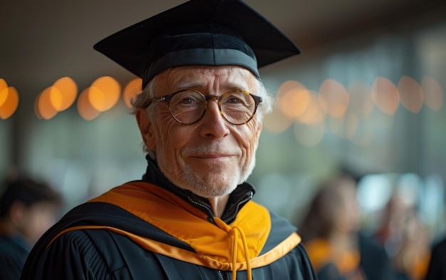 Portrait of a one Graduate person 40 years with a Graduate Hut inside University of Zurich students