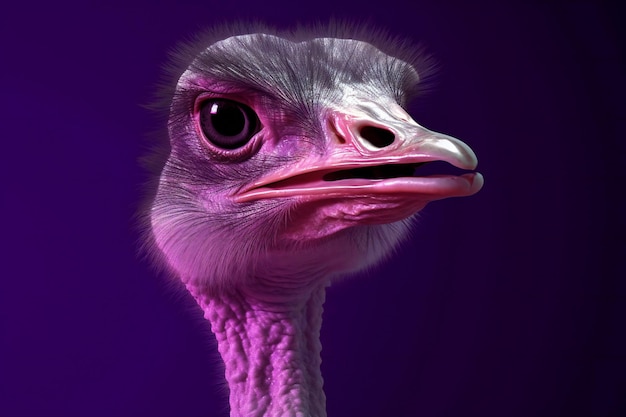 Portrait of an ostrich on a purple background Studio shot