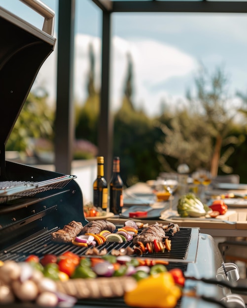 Photo portrait of an outdoor bbq setup in summer with no people