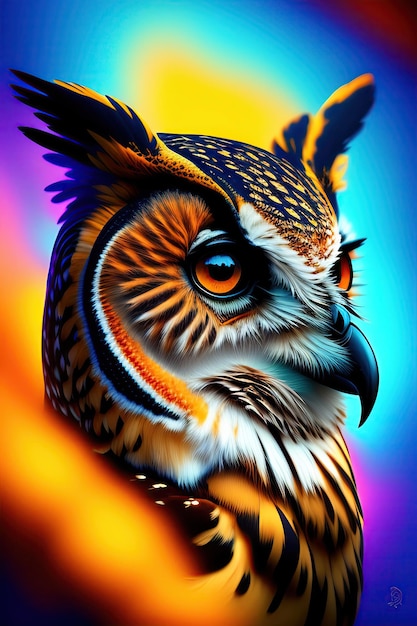 portrait of an Owl Abstract wildlife background Digital artwork