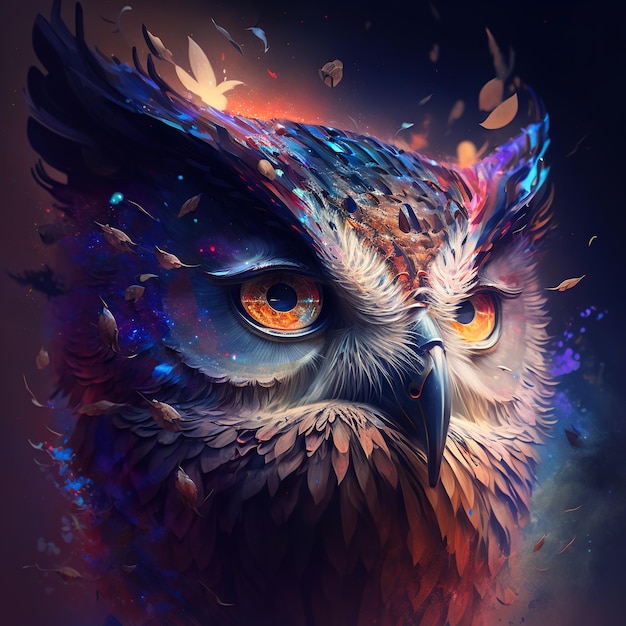 Portrait owl in cosmic space Generative AI