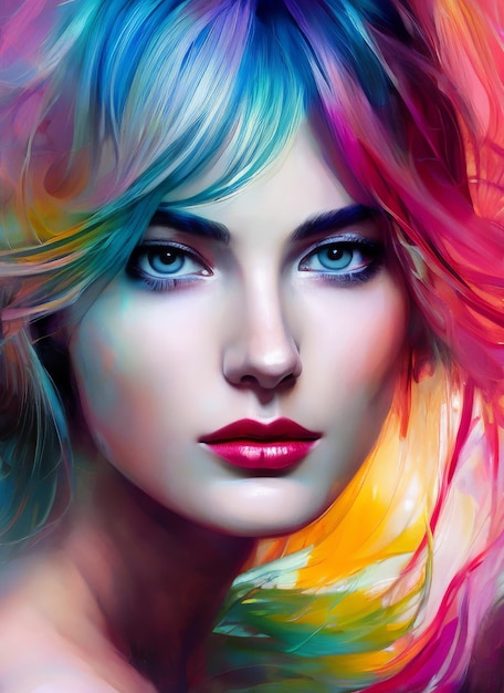 Portrait painting of a beautiful woman. Abstract Illustration of a beautiful girl. Conceptual closeu