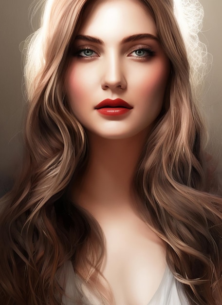 Portrait painting of a beautiful woman. Abstract Illustration of a beautiful girl. Conceptual closeu