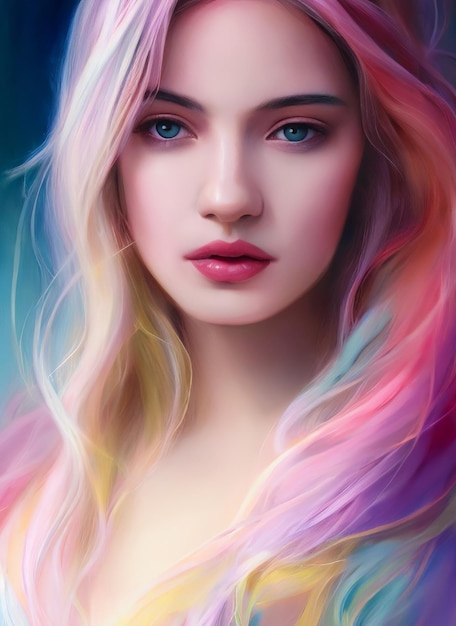 Portrait painting of a beautiful woman. Abstract Illustration of a beautiful girl. Conceptual closeu